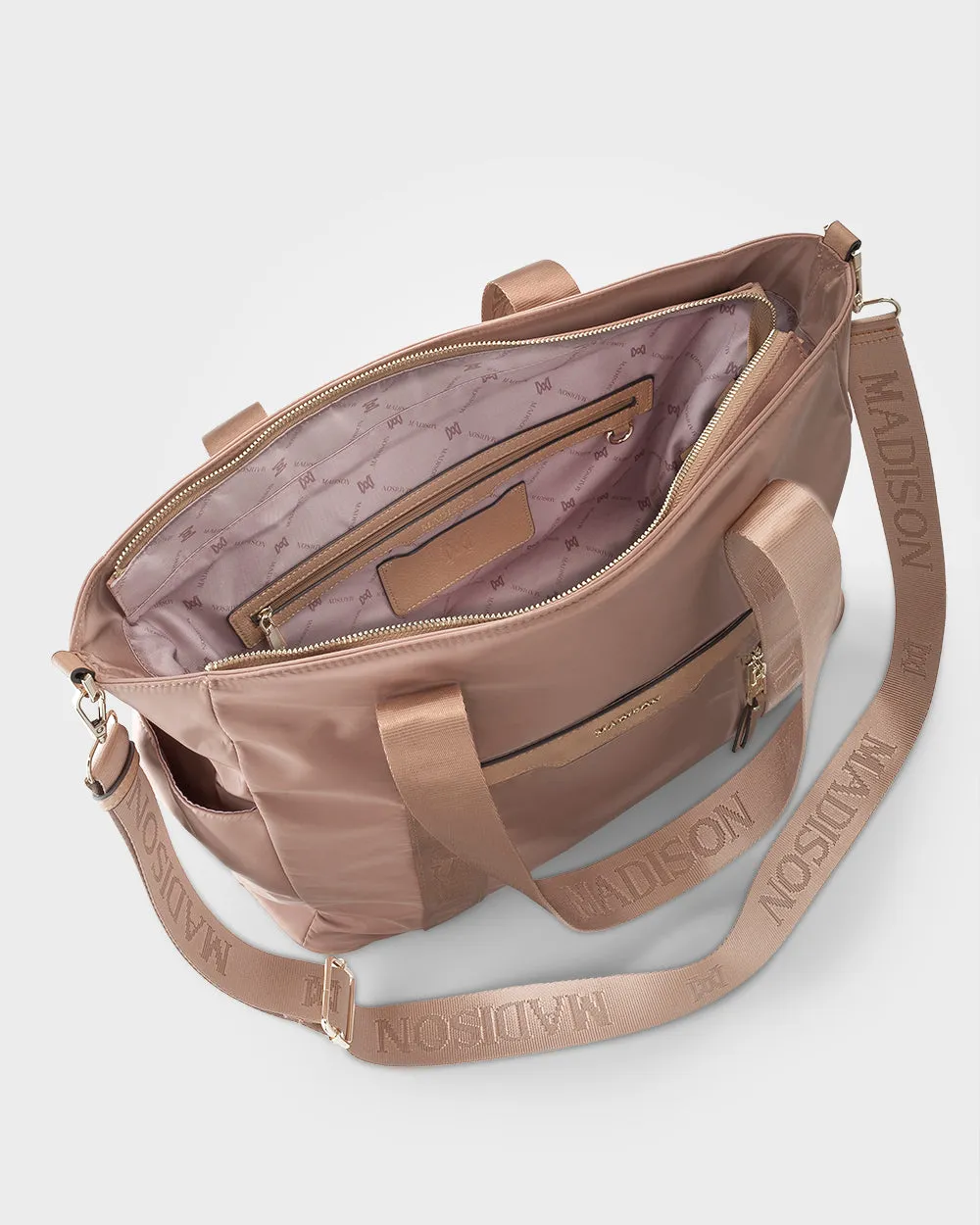Anita Large Nylon Tote Bag with Monogram Webbing Strap