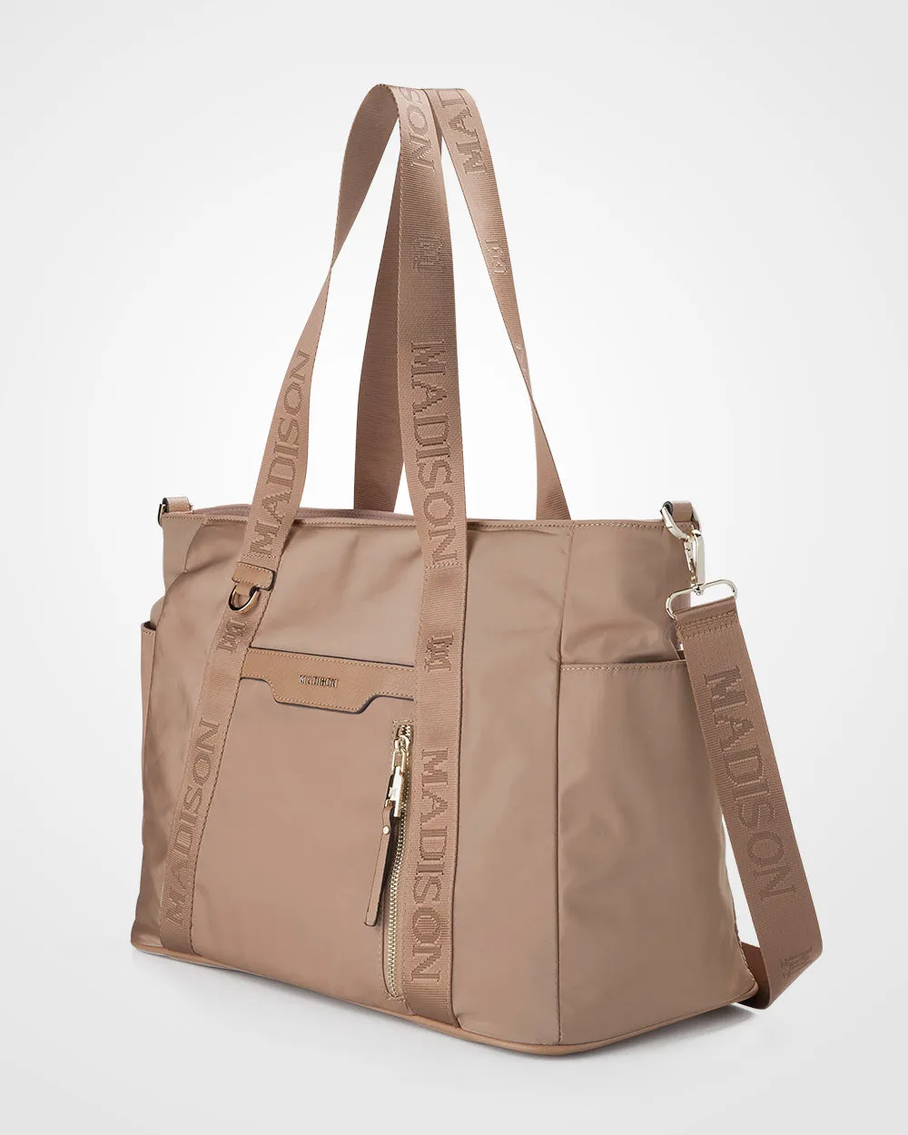 Anita Large Nylon Tote Bag with Monogram Webbing Strap