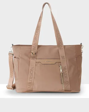Anita Large Nylon Tote Bag with Monogram Webbing Strap