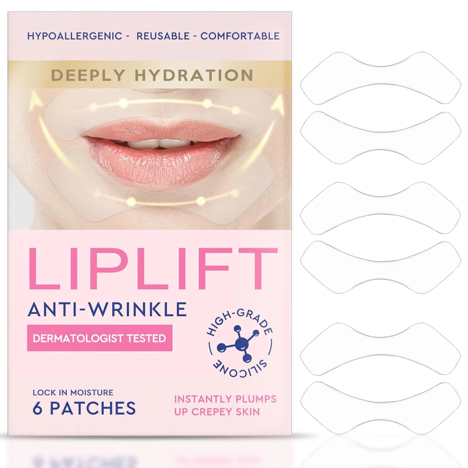 Anti Wrinkle Patches for Lip, 6 Pcs Smile Line Patches, Overnight Smoothing Anti-Wrinkle Face Patches for Smile Line & Lip Area