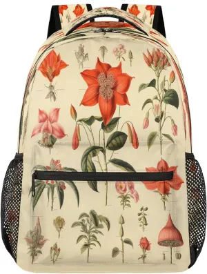 Antique Botanical Lithography Travel Backpack, Large 16 Inch Laptop Bookbag Lightweight Carry-On Bag for Business Travel & Hiking