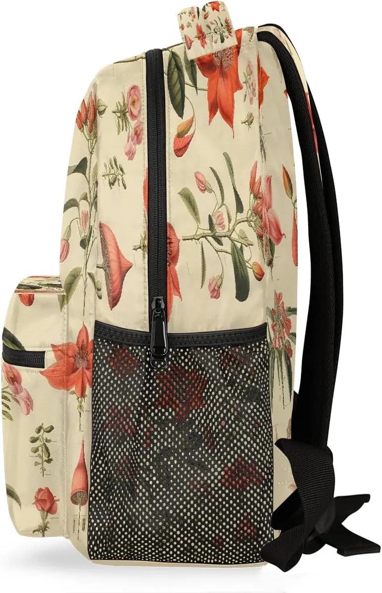 Antique Botanical Lithography Travel Backpack, Large 16 Inch Laptop Bookbag Lightweight Carry-On Bag for Business Travel & Hiking