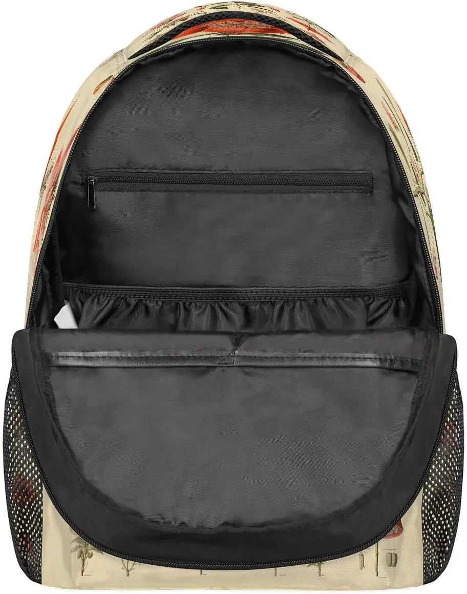 Antique Botanical Lithography Travel Backpack, Large 16 Inch Laptop Bookbag Lightweight Carry-On Bag for Business Travel & Hiking