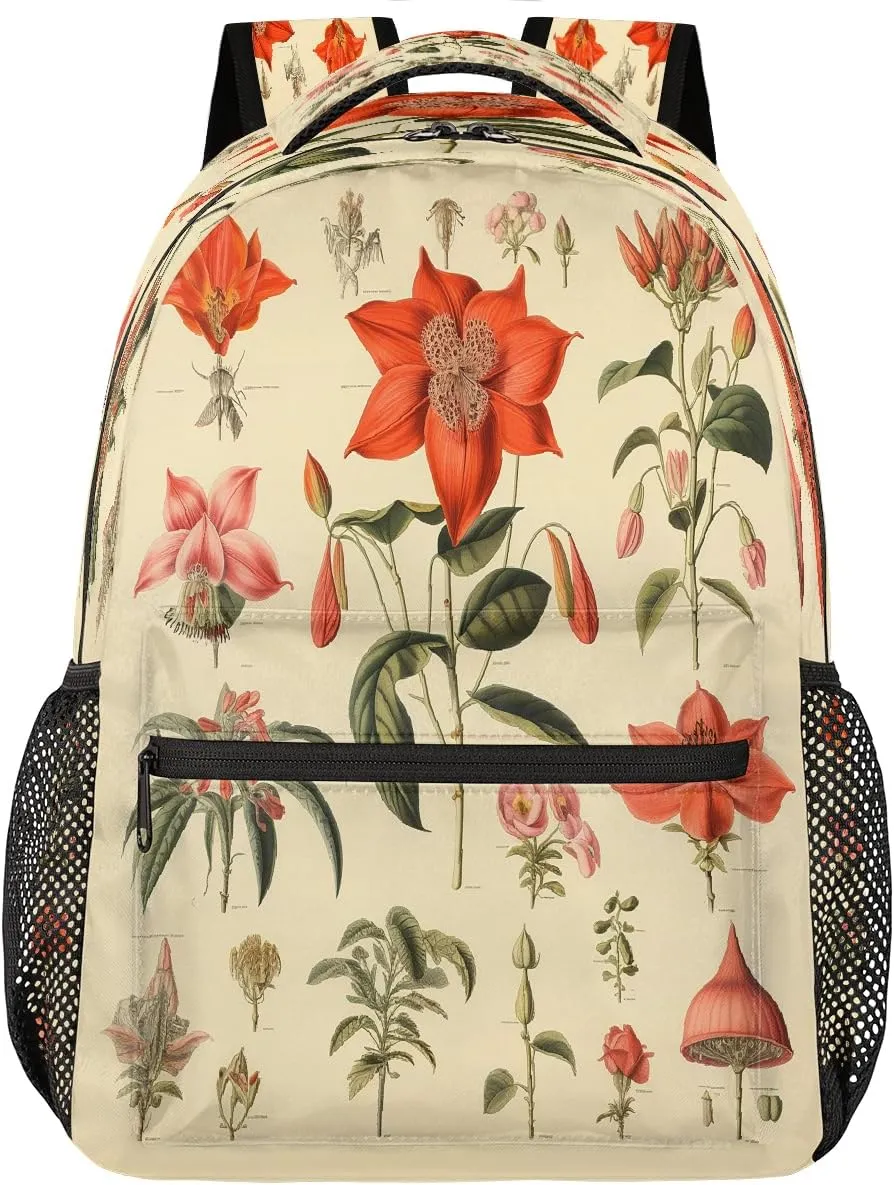 Antique Botanical Lithography Travel Backpack, Large 16 Inch Laptop Bookbag Lightweight Carry-On Bag for Business Travel & Hiking
