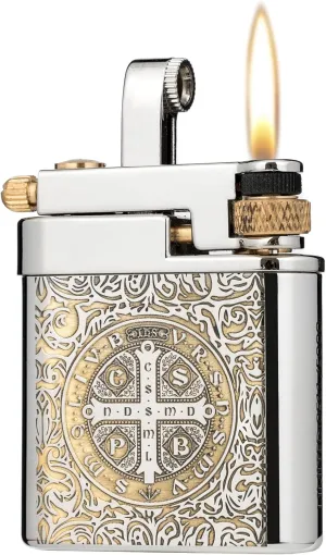 Antique Brass Lighter for Men, Flint Wheel Soft Flame, Vintage Lift Arm Design, Durable Outdoor Use, Gift for Men Dad Husband (Constantine)