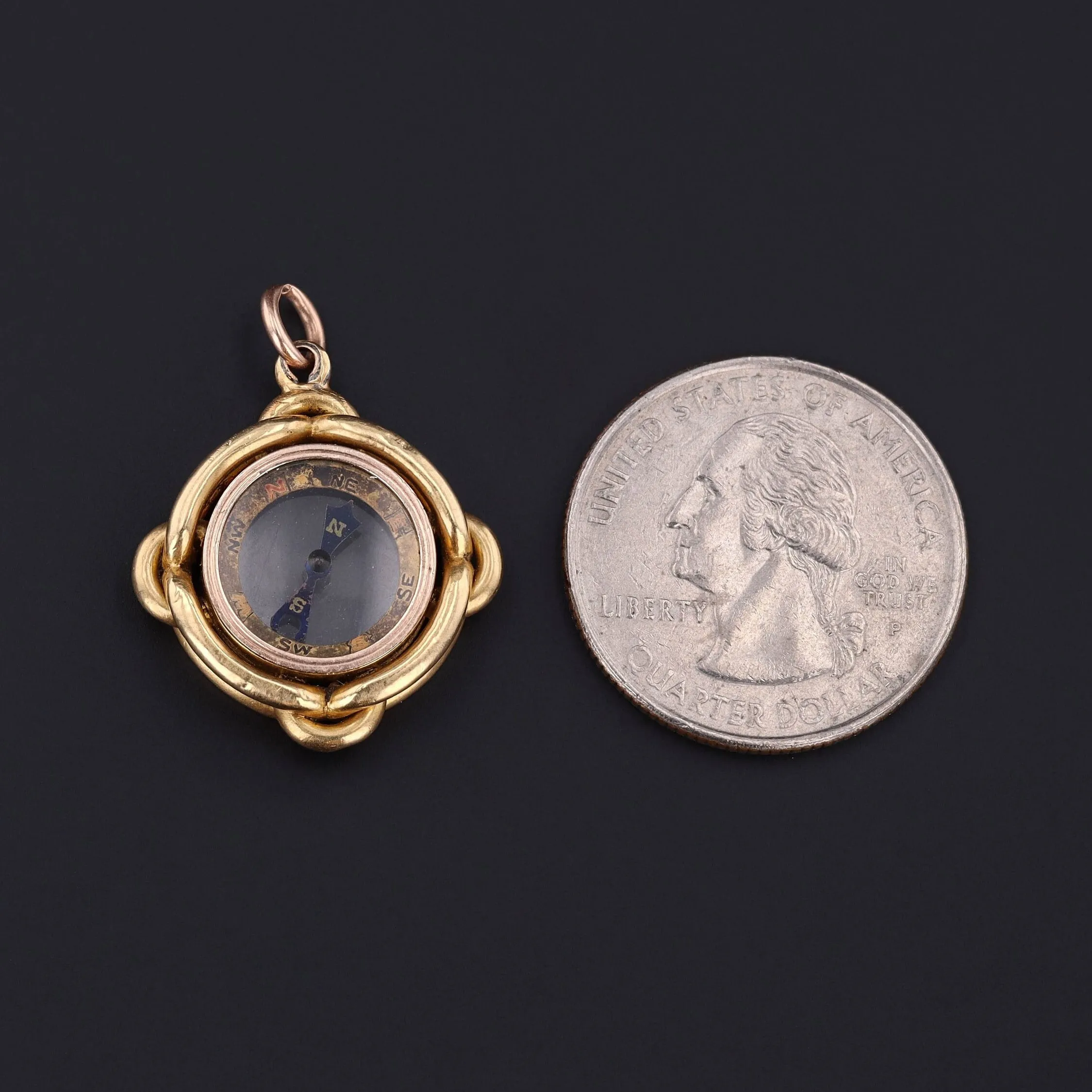 Antique Compass Pendant of 14k Gold