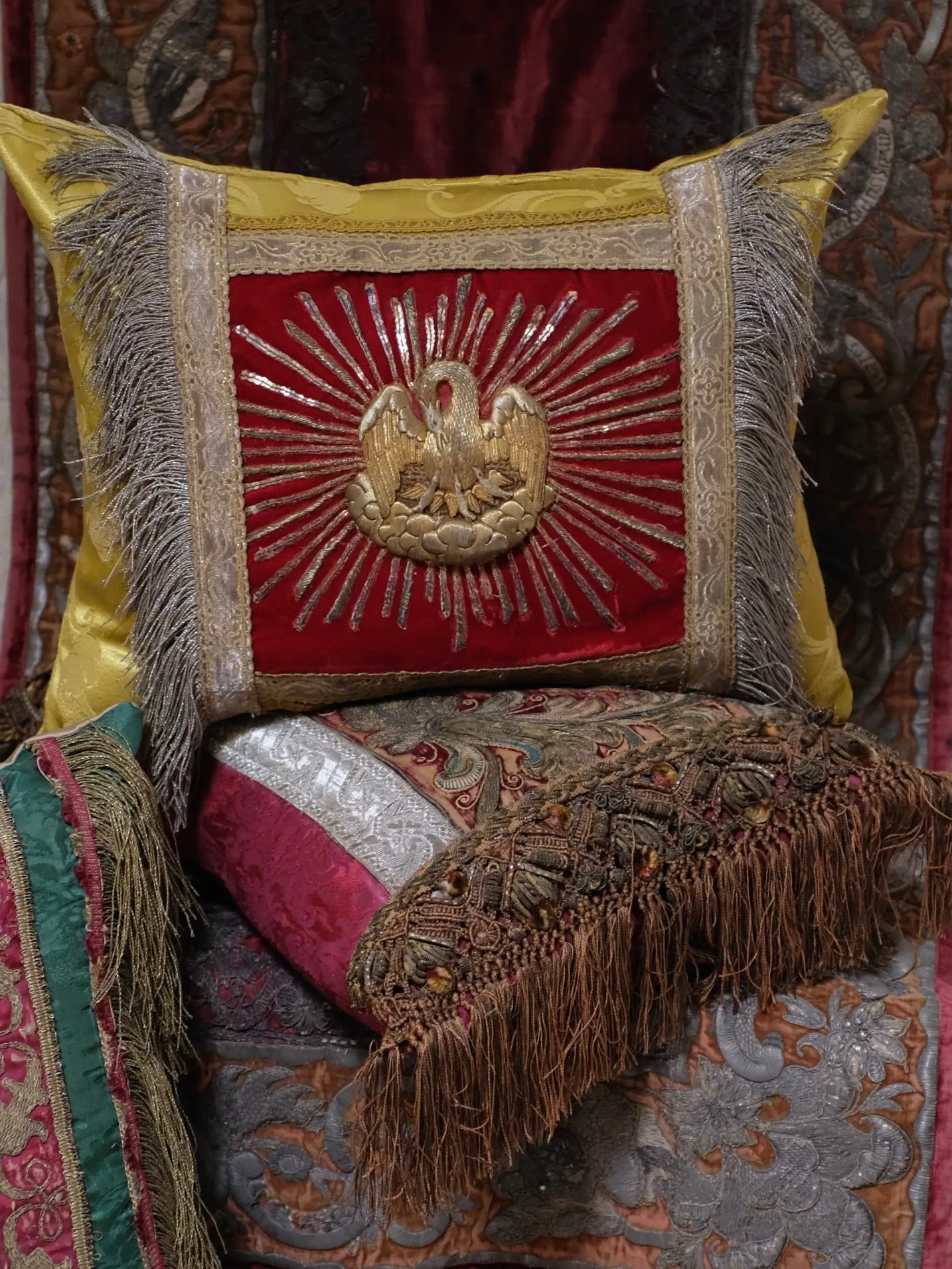 Antique Cushion Gold Metallic Embroidery Pelican