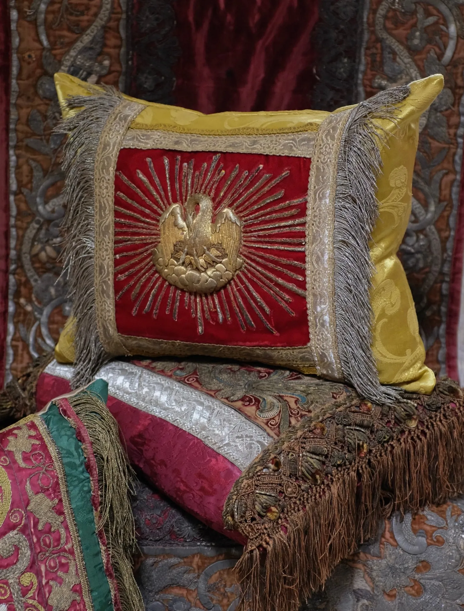 Antique Cushion Gold Metallic Embroidery Pelican