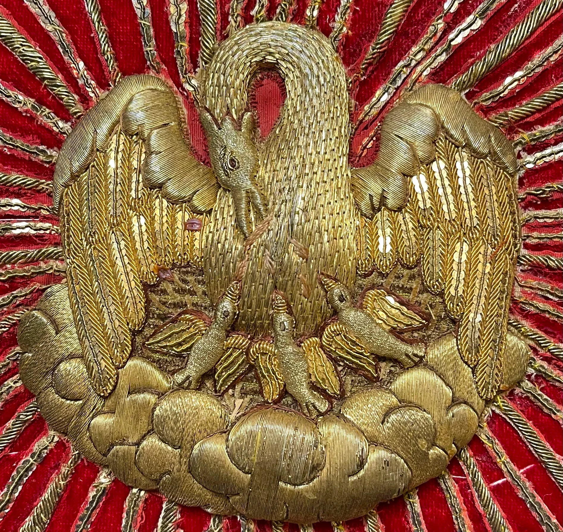 Antique Cushion Gold Metallic Embroidery Pelican