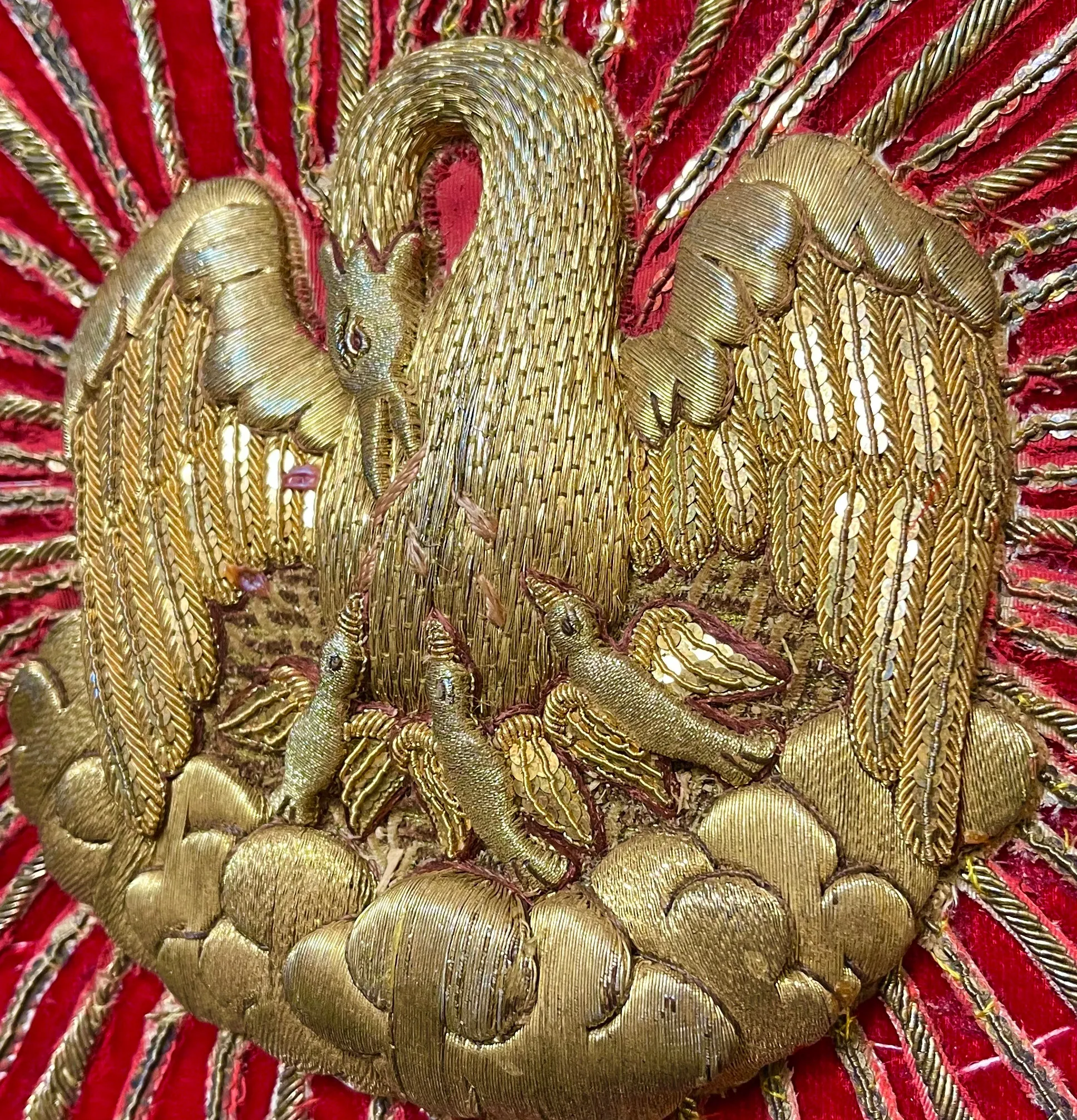 Antique Cushion Gold Metallic Embroidery Pelican