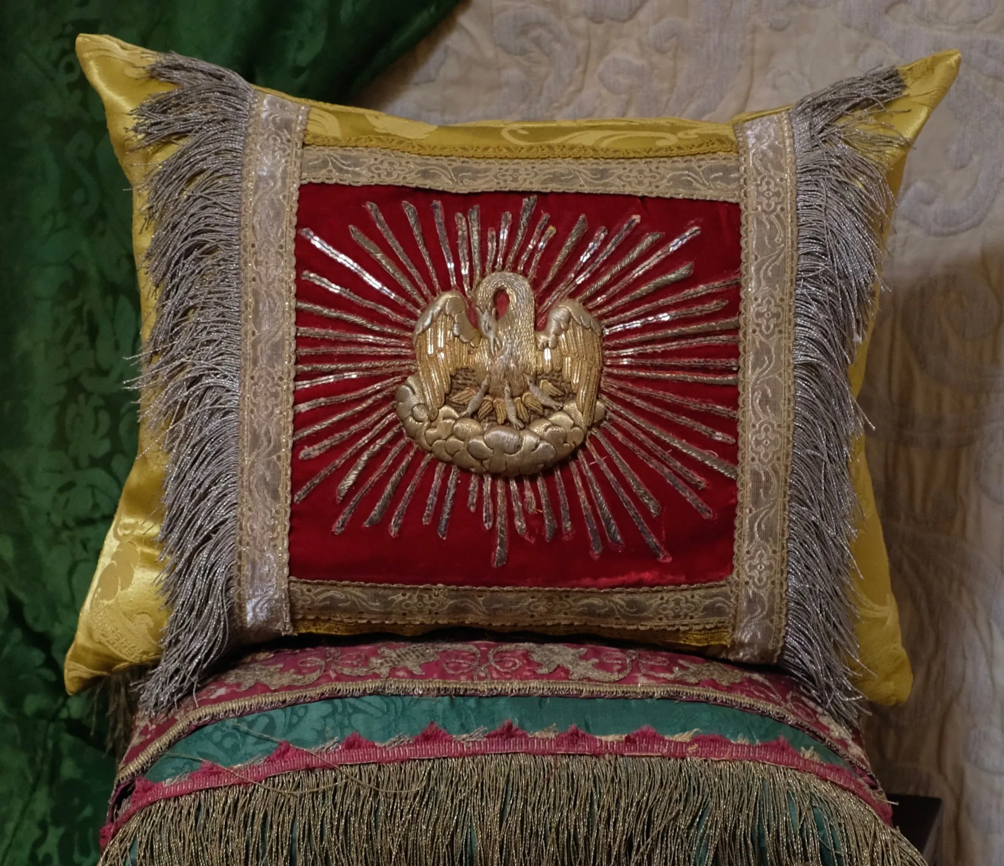 Antique Cushion Gold Metallic Embroidery Pelican