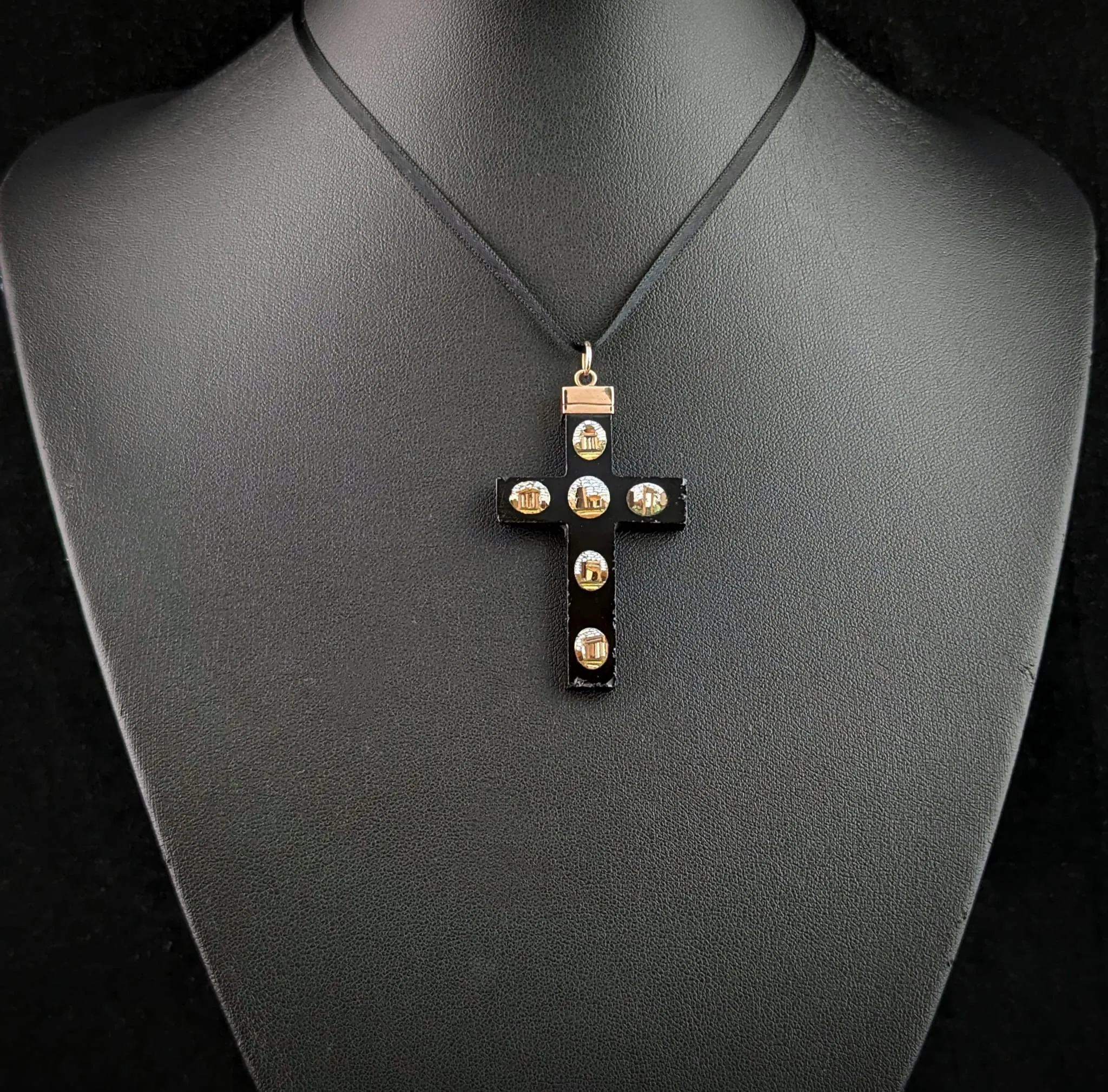 Antique Micro mosaic cross pendant, Grand Tour