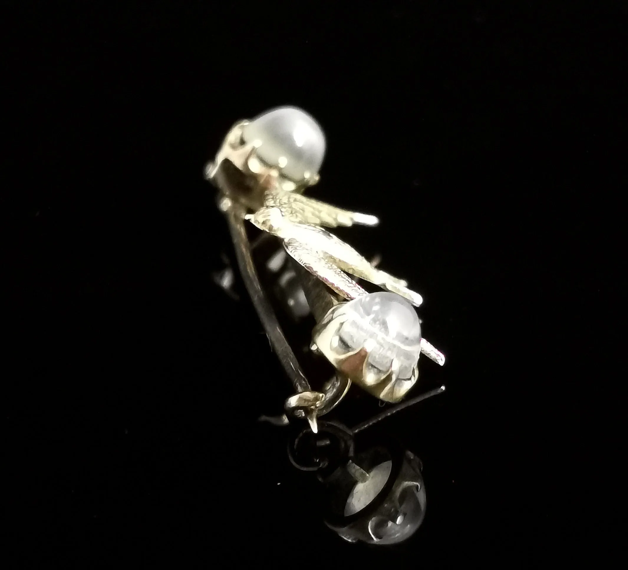 Antique Moonstone Swallow brooch, 12ct gold, Edwardian pin