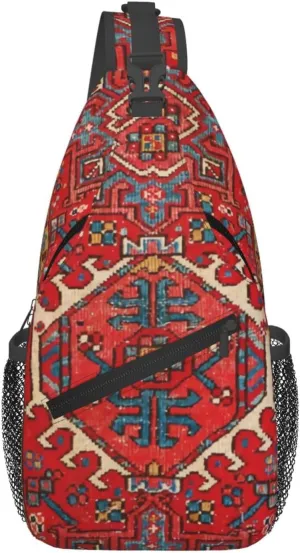 Antique Oriental Turkish Persian Carpet Sling Bag Crossbody Sling Backpack For Women Men Travel Hiking Daypack Chest Shoulder Bag