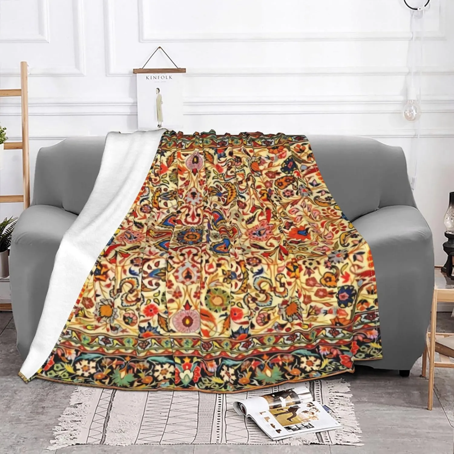 Antique Persian 1 50"X40" Flannel Blanket - 100% Soft Polyester, Lightweight and Warm, Suitable for Families, Camping, Travel