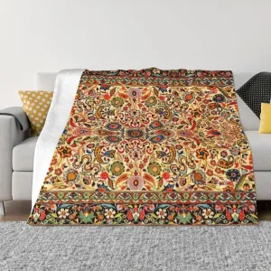 Antique Persian 1 50"X40" Flannel Blanket - 100% Soft Polyester, Lightweight and Warm, Suitable for Families, Camping, Travel