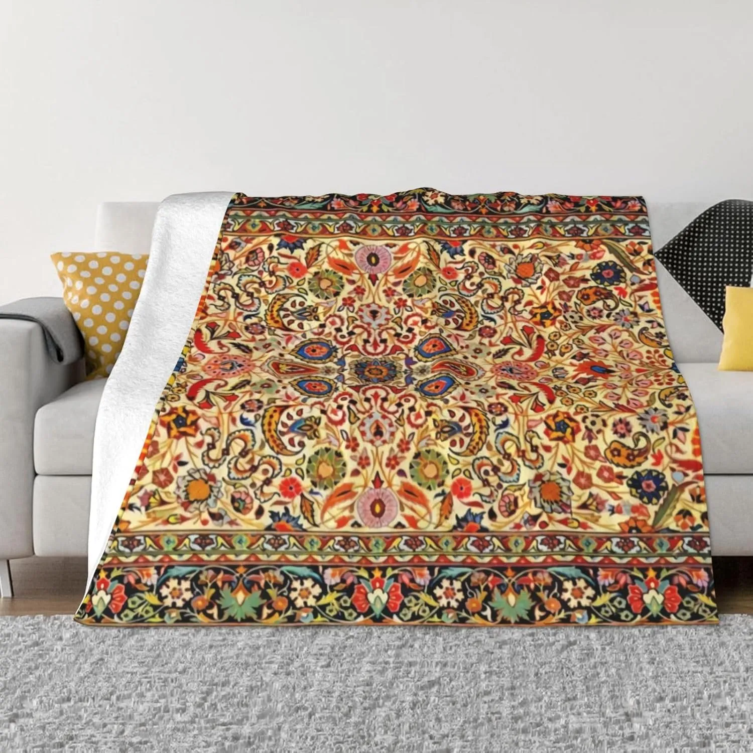 Antique Persian 1 50"X40" Flannel Blanket - 100% Soft Polyester, Lightweight and Warm, Suitable for Families, Camping, Travel