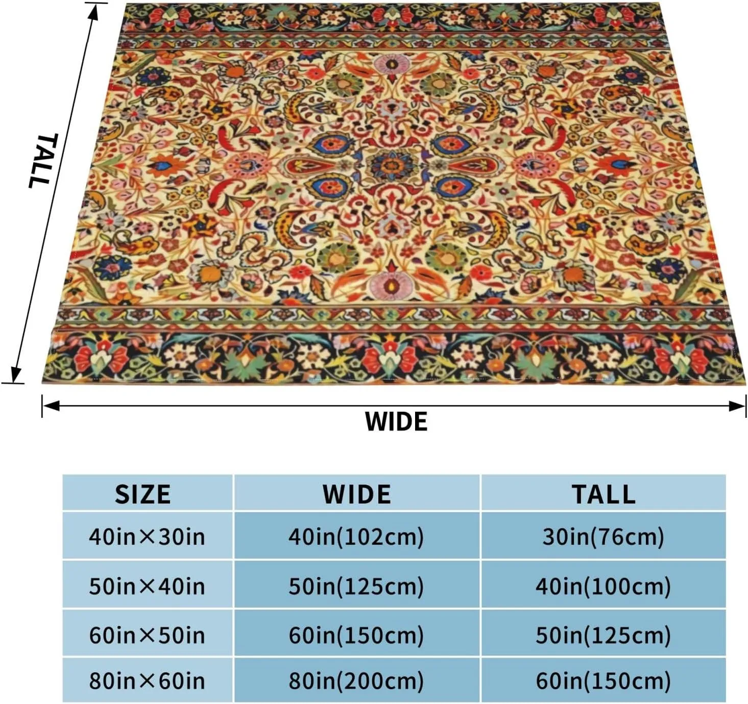 Antique Persian 1 50"X40" Flannel Blanket - 100% Soft Polyester, Lightweight and Warm, Suitable for Families, Camping, Travel