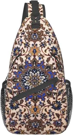 Antique Persian Pattern Blue Oriental Sling Bag Crossbody Sling Backpack For Women Men Travel Hiking Daypack Chest Shoulder Bag