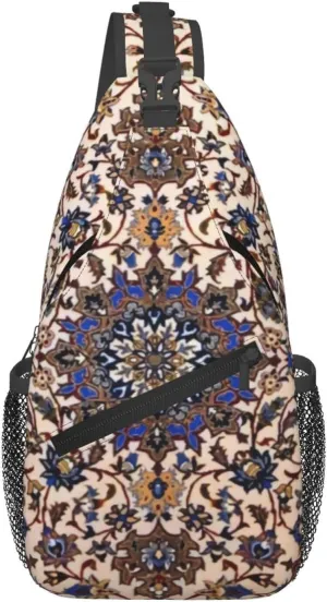 Antique Persian Pattern Blue Oriental Sling Bag Crossbody Sling Backpack For Women Men Travel Hiking Daypack Chest Shoulder Bag