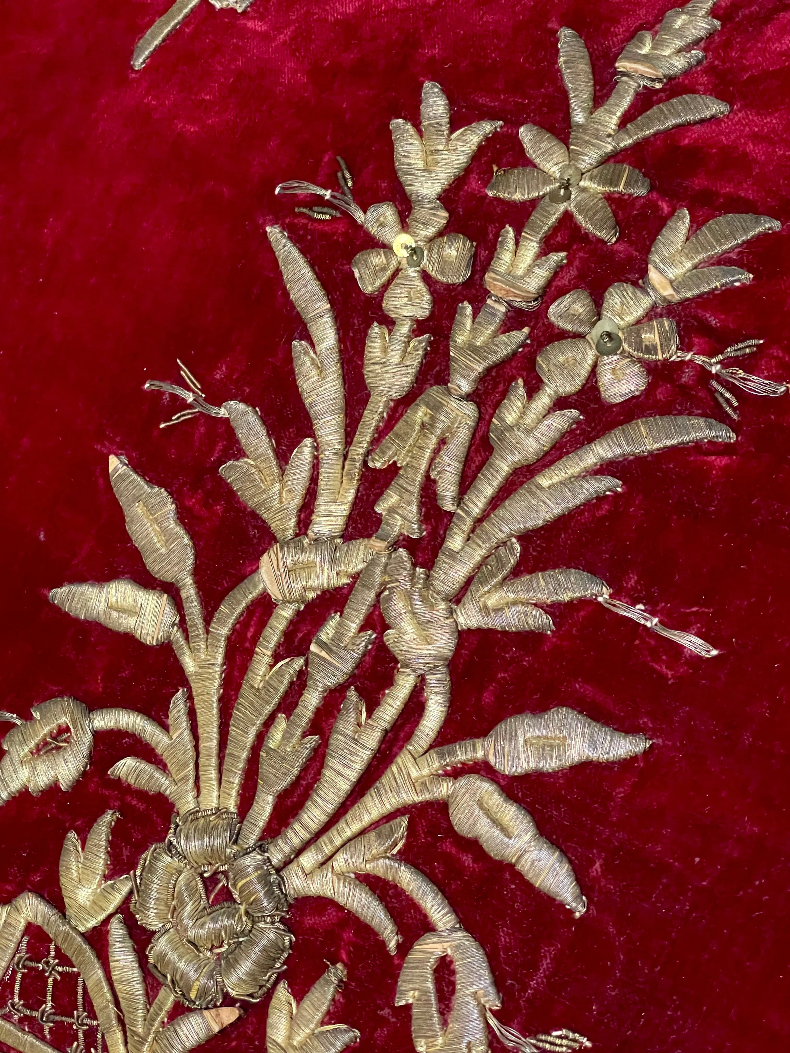 Antique Pillow Ottoman Goldwork Silk Velvet