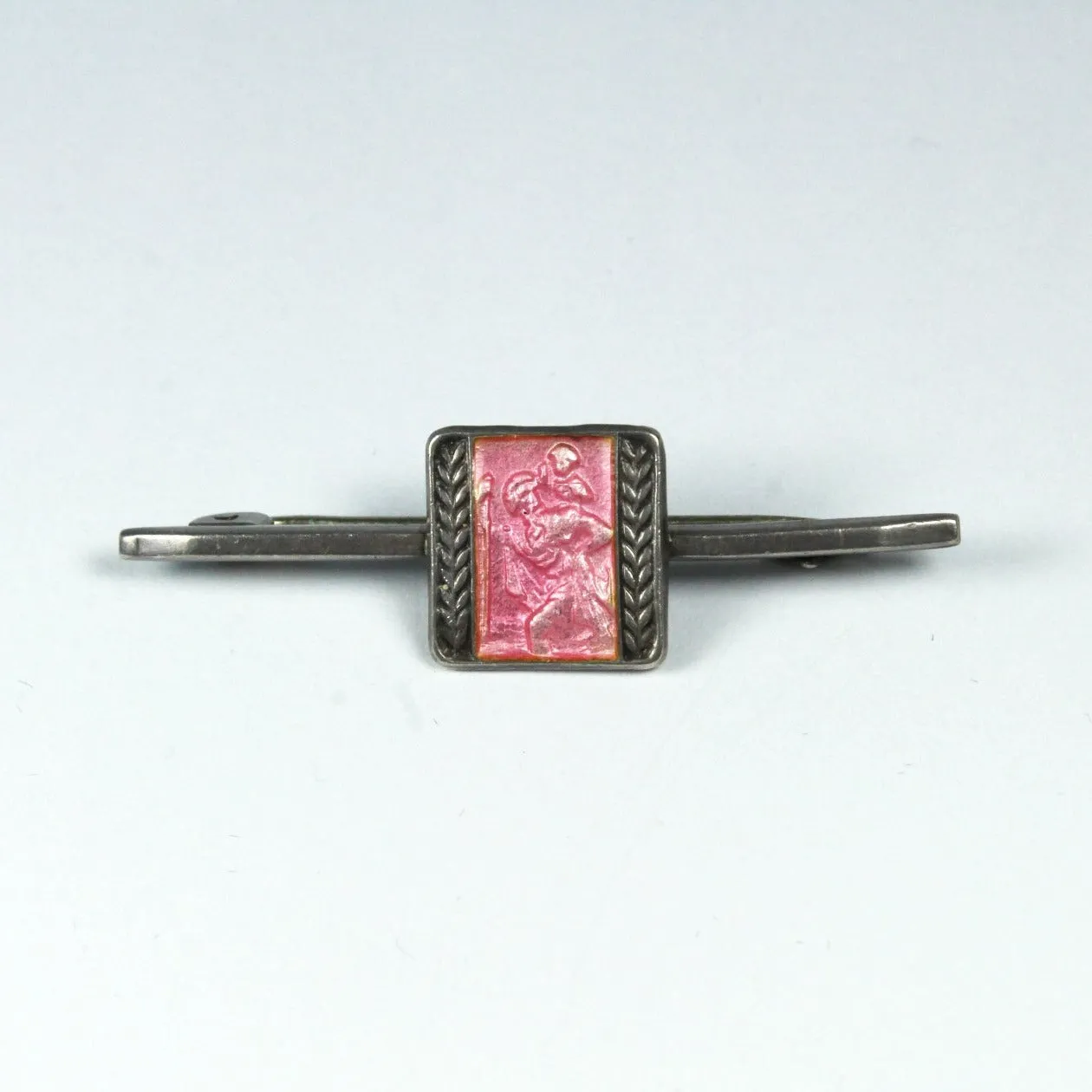 Antique Pink Enamel St. Christopher Brooch