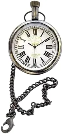 Antique Style Brass Pocket Sundial and Compass with Chain – Push Button Navigation Tool for Traveling