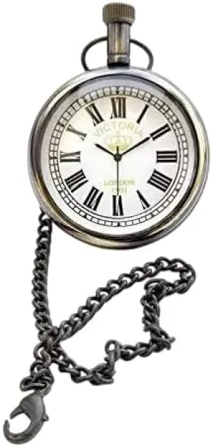 Antique Style Brass Pocket Sundial and Compass with Chain – Push Button Navigation Tool for Traveling