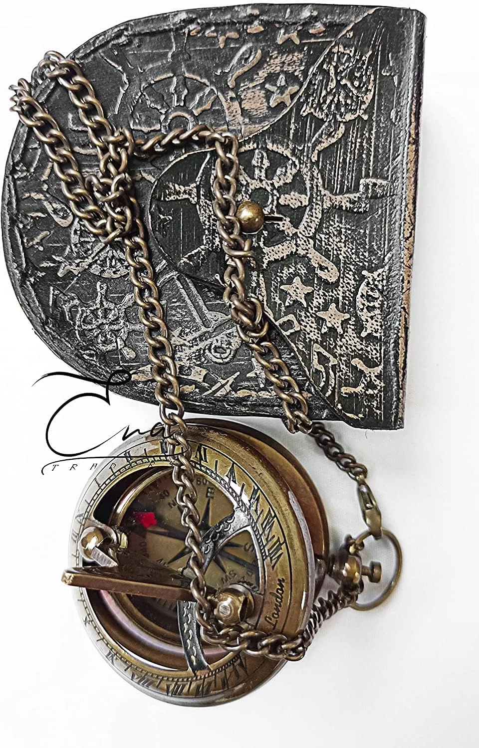 Antique Vintage Nautical Sundial Compass 2 Inch led Handmade Darkness Gold Finish Brass Directional Compass for Hiking Trekking Travelling Outdoor by ERA Traders