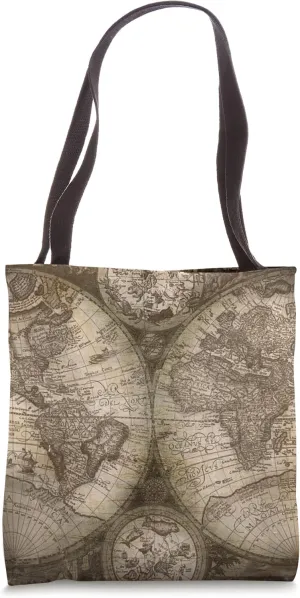Antique Vintage Old World Map Atlas Rustic Travel Globe Tote Bag