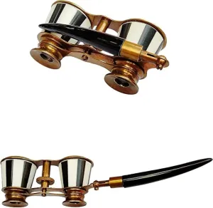Antique Vintage Opera Glasses Binoculars Mother of Pearl & Handle Brass Gift Black, White