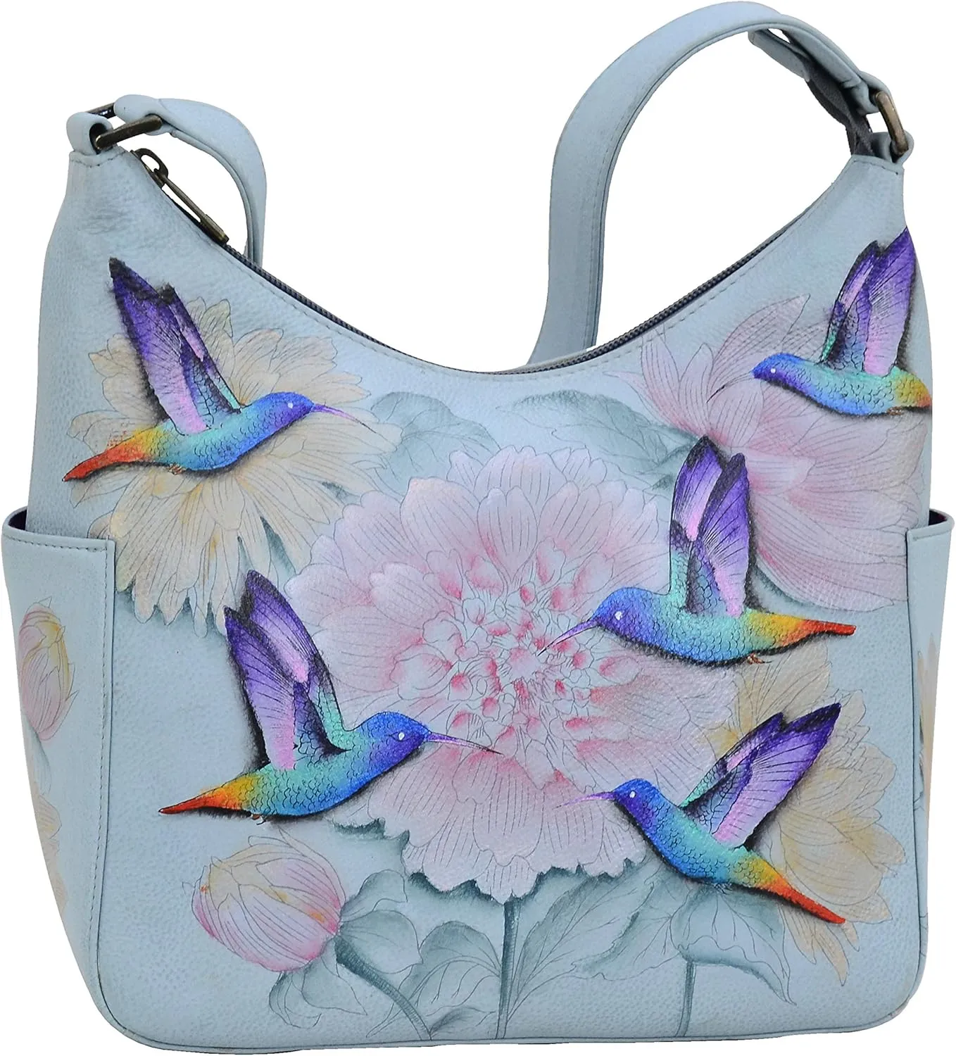 Anuschka Women's Hand Painted Genuine Vegetable Tanned Leather Hobo - Rainbow Birds