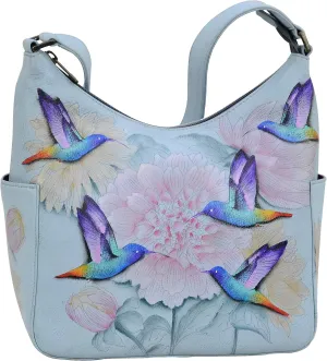 Anuschka Women's Hand Painted Genuine Vegetable Tanned Leather Hobo - Rainbow Birds