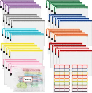 AOBOPLE 36pcs Mesh Zipper Pouch,A5 Waterproof Zipper Bags with Colored Stickers 9 Colors Plastic Zipper Pouches Small Organizing Bags for Travel Storage and Office Supplies