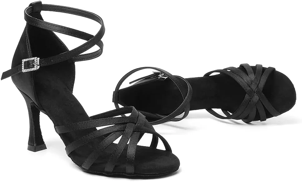 AOQUNFS Women's Latin Dance Shoes Satin Ballroom Salsa Practice Performance Dance Shoes,GB213