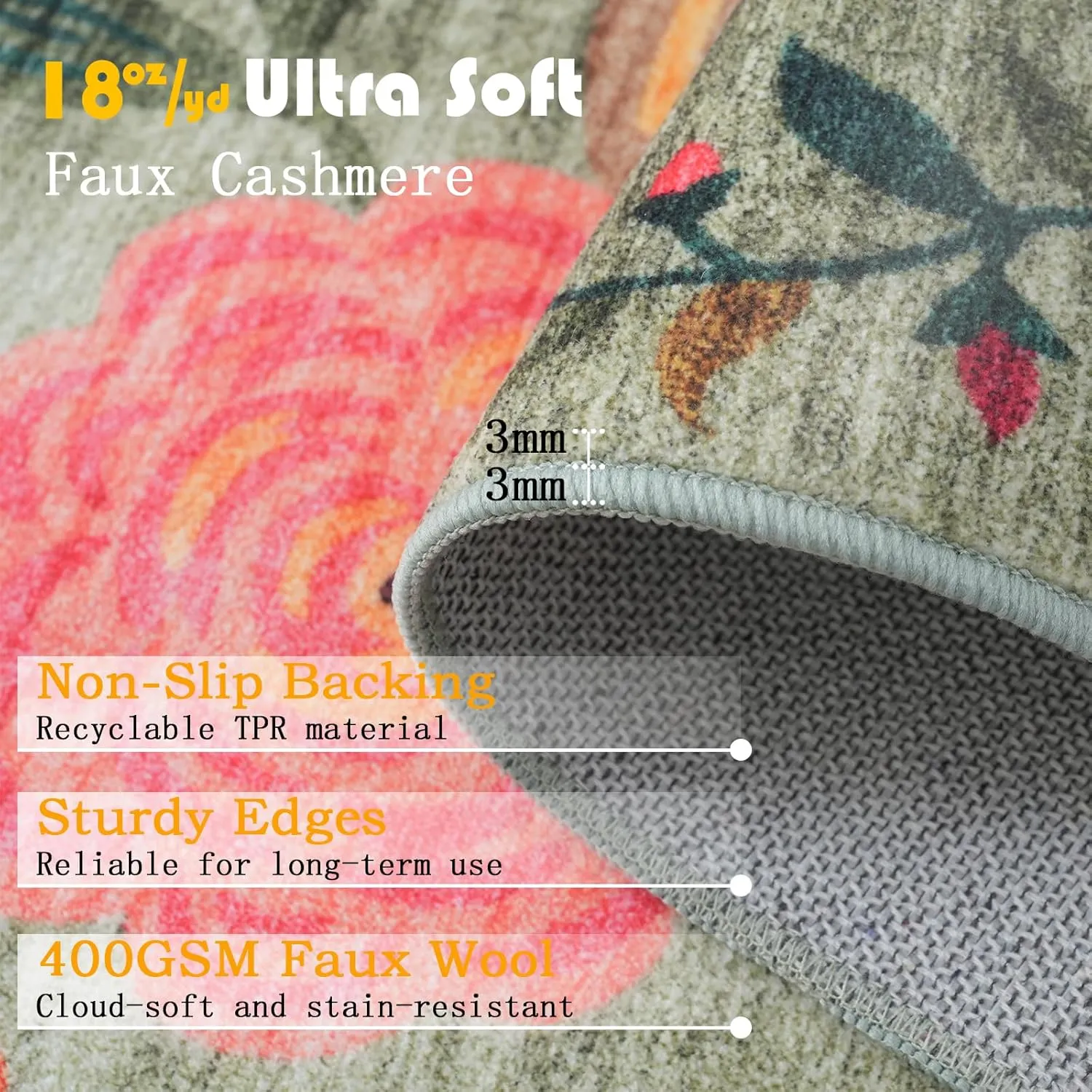 Area Rugs,Door Mat Indoor Entrance, 2x6 Washable Runner Rug Non Slip Soft Floral Carpet Runner for Hallways Kitchen Laundry Bedroom Bathroom(2 x 6, Green Lawn)