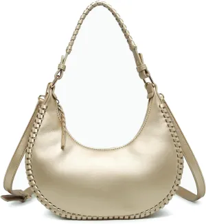 Aria Whipstitch Crescent Shoulder Bag for Women Vegan Leather Crossbody Purse Ladies Hobo Handbag