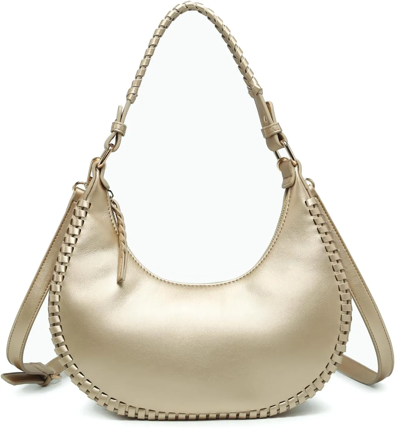 Aria Whipstitch Crescent Shoulder Bag for Women Vegan Leather Crossbody Purse Ladies Hobo Handbag
