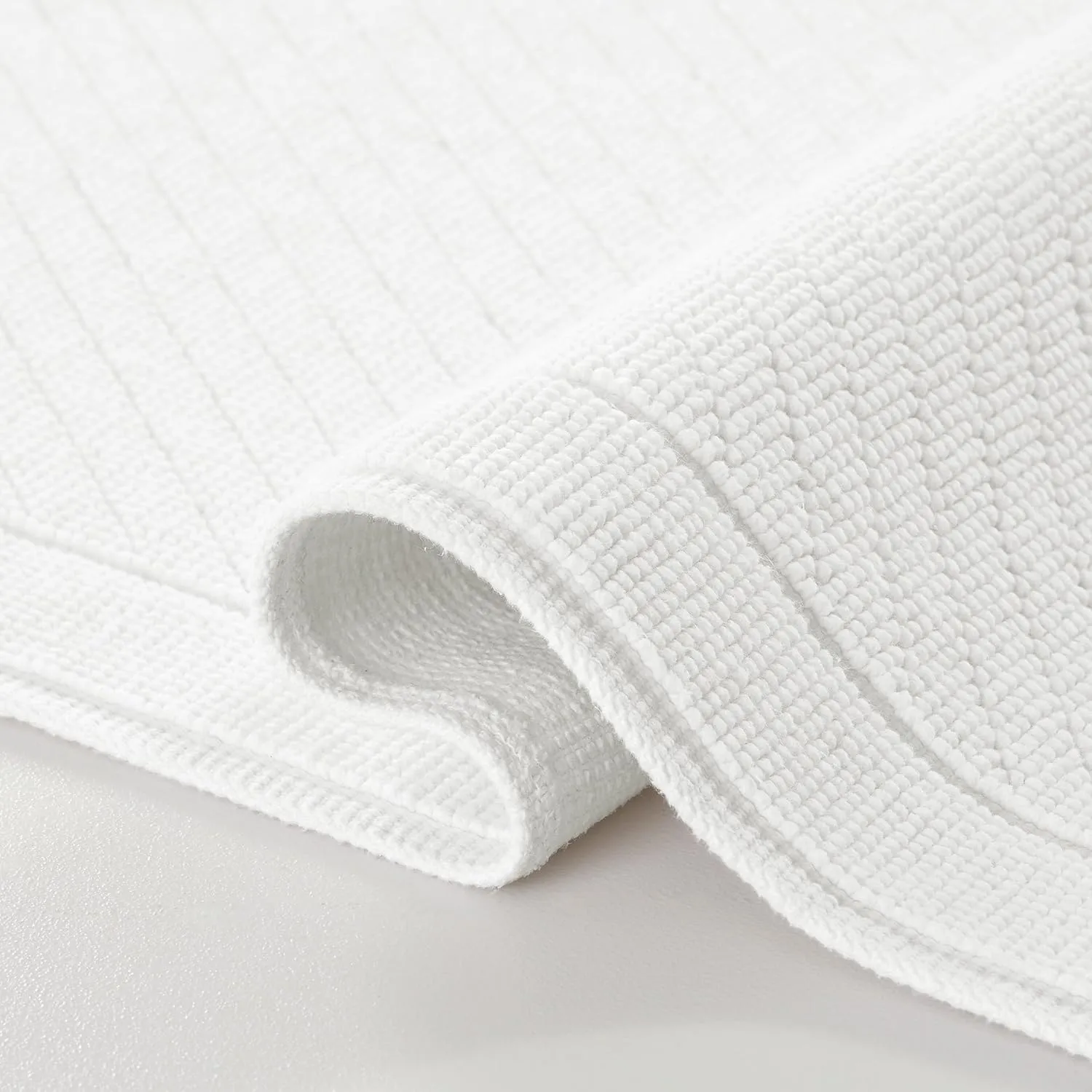 Arkwright 100% Cotton Bathroom Rug - High Absorbent Stylish Textured Woven Design Bath Mat, Slip Resistant Backing for Shower and Bathtub Floor, 24x36 in - Pearl White