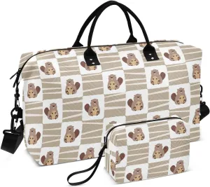 Aslsiy Travel Duffel Bags for Women Little Beavers Sports Duffel Bag Wood Pile Weekender Bags Gym Bag with Toiletry Bag Carry on Overnight Bag