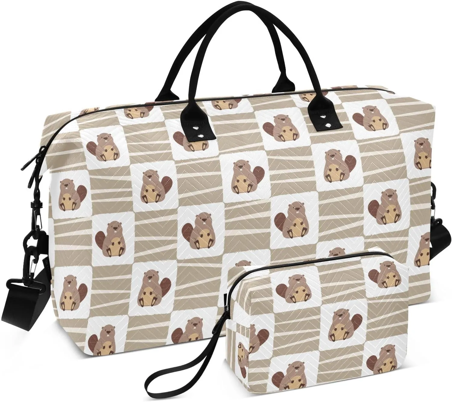 Aslsiy Travel Duffel Bags for Women Little Beavers Sports Duffel Bag Wood Pile Weekender Bags Gym Bag with Toiletry Bag Carry on Overnight Bag