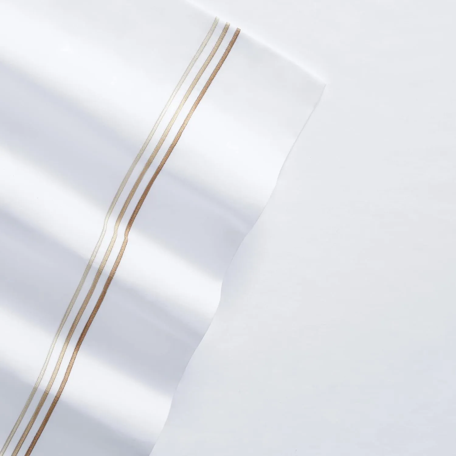 Aston & Arden Sateen Sheet Set - 100% Cotton 600 Thread Count Luxurious Hotel Silky Sheets, Pristine White with Fine Baratta Embroidered 3-Striped Hem, Wrinkle Resistant, Full, Fawn Beige