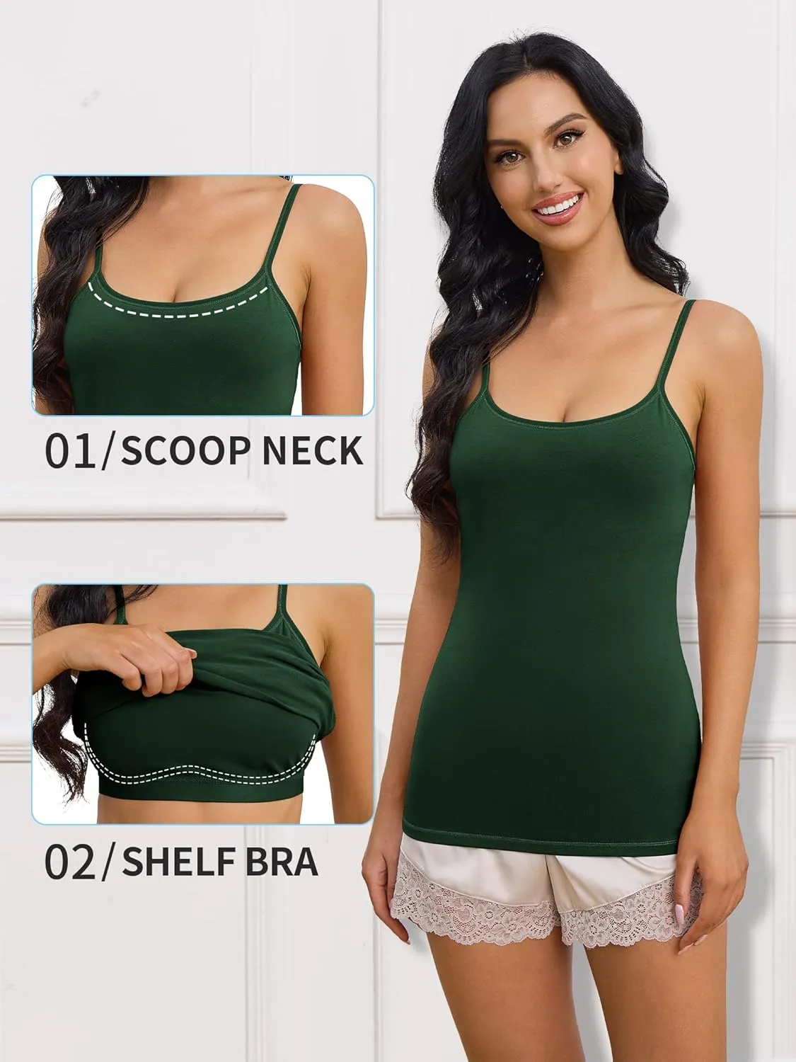 ATTRACO Women's Cotton Camisole Shelf Bra Spaghetti Straps Tank Top