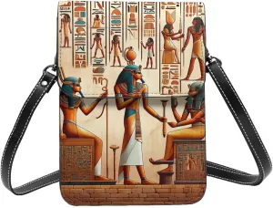 Augenstern Antique-Egyptian-Retro-Hieroglyph Microfiber Pu Leather Crossbody Phone Bag, Portable Shoulder Phone Wallet