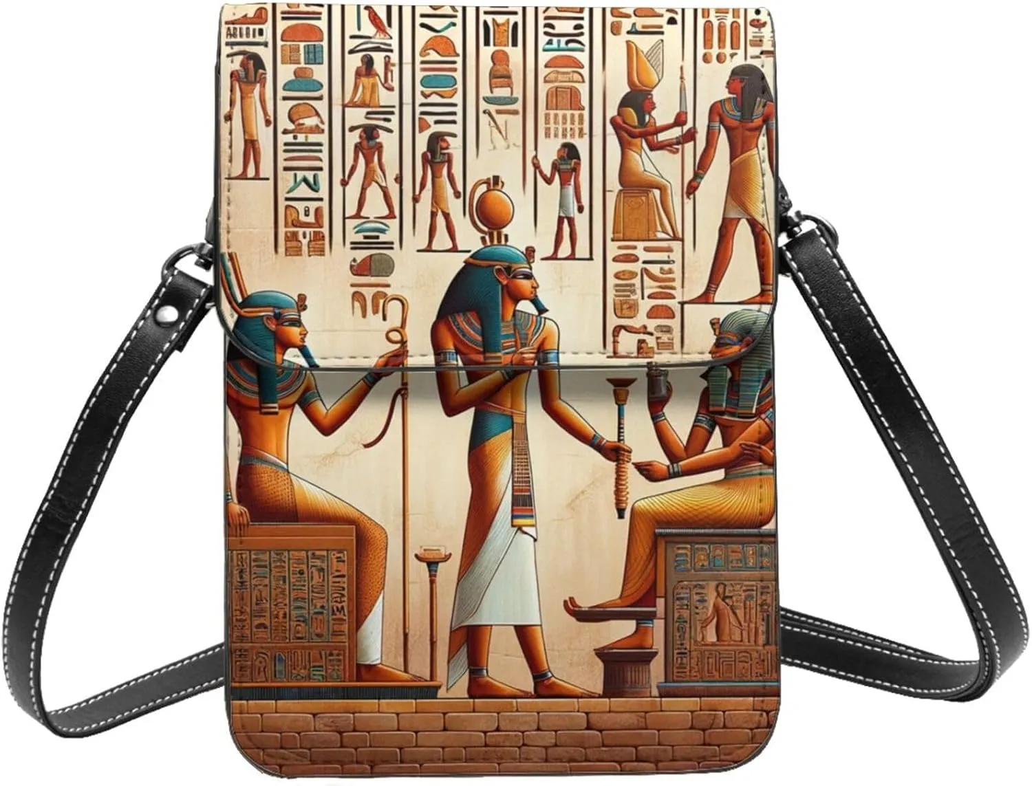 Augenstern Antique-Egyptian-Retro-Hieroglyph Microfiber Pu Leather Crossbody Phone Bag, Portable Shoulder Phone Wallet