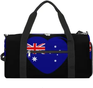 Australian Flag Heart Travel Duffel Bag Sport Gym Tote Bag Lightweight with Shoes Compartment for Men Women