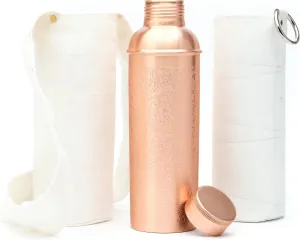 Authentic Ayurvedic Designer Copper Water Bottle of 34 Oz/1000 ml with Carrying Canvas Bag & Sleeve for Drinking Water | Leak-Proof & Lab Tested
