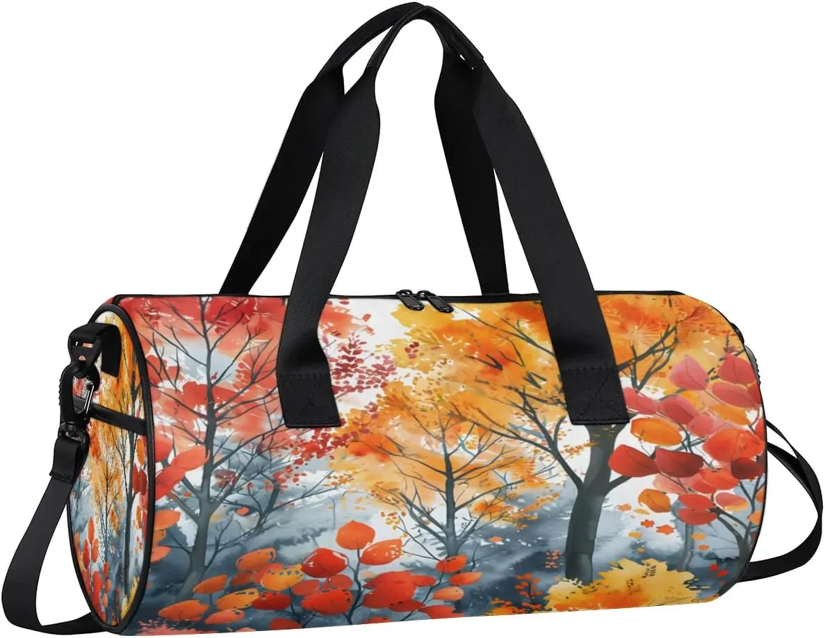Autumn Tree Travel Gym Bag Waterproof Sport Dance Bag for Women Men Portable Gymnastics Duffel Bags Canvas Tote Carry on Handbag for Workout Overnight Weekender