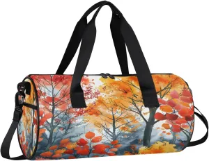 Autumn Tree Travel Gym Bag Waterproof Sport Dance Bag for Women Men Portable Gymnastics Duffel Bags Canvas Tote Carry on Handbag for Workout Overnight Weekender