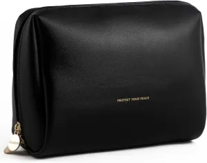 Aveniee Travel Makeup Bag Pouch, Large Toiletry Bag for Women, Vegan Leather Cosmetic Pouches Make Up Bag for Travel Essentials Brushes, Bag Purse Organizer with Divider and Dual Zippers(Black)